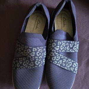 Clarks Women's Slip-On Sneakers - Dark Blue With Cheetah Print Design